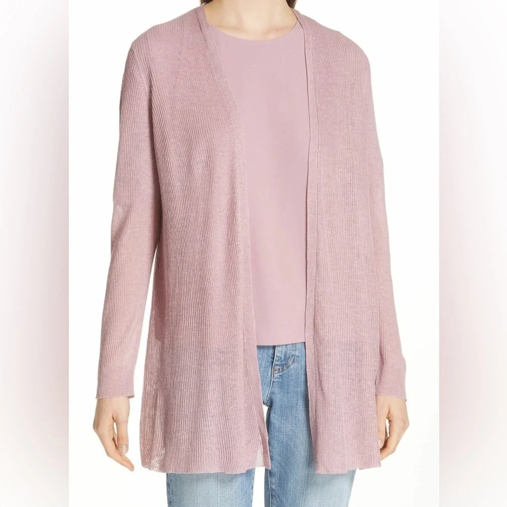 Eileen Fisher Women's Medium Open Front Cardigan Organic Linen Cotton Blush Pink - Picture 16 of 16